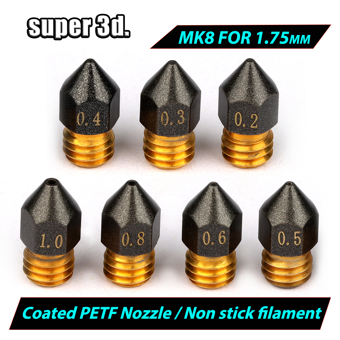 3D Printer Nozzle Brass - 3D Printer MK8 Brass PTFE Nozzle